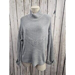 ALK Women's M Express Gray Knit Mock Neck Pullover Sweater W/ Wide‎ Cuff Sleeves